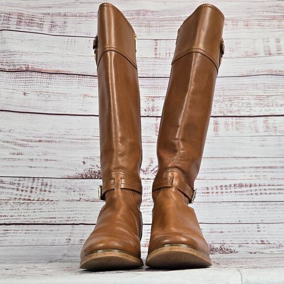 Michael Kors Womens Stockard Riding Boots 8M Brown Leather Knee Western Cowgirl - Picture 5 of 12